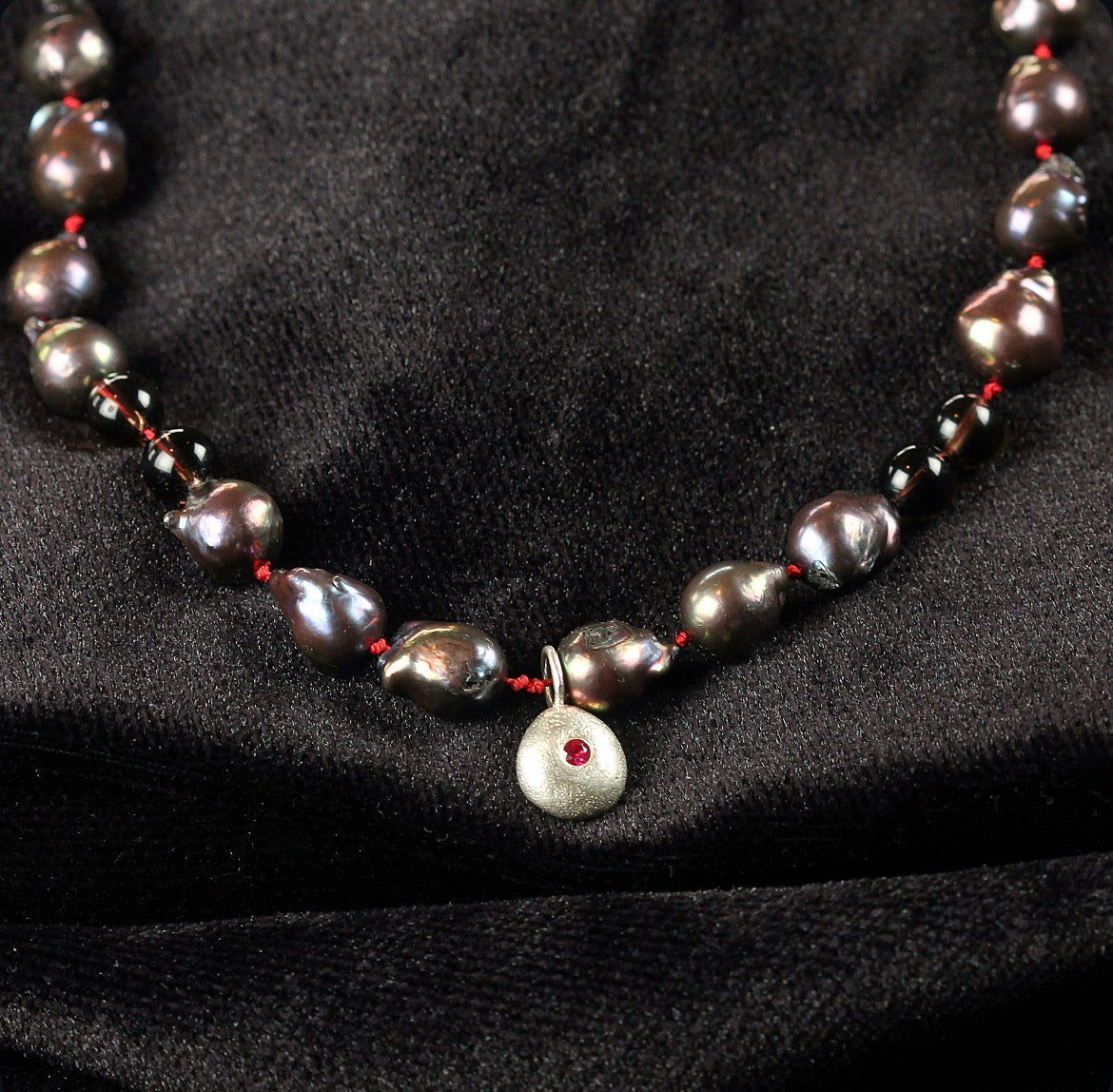 Ruby + Black Baroque Pearl