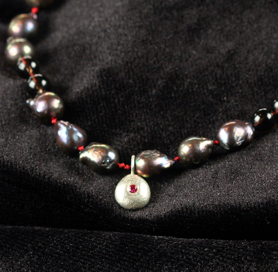 Ruby + Black Baroque Pearl