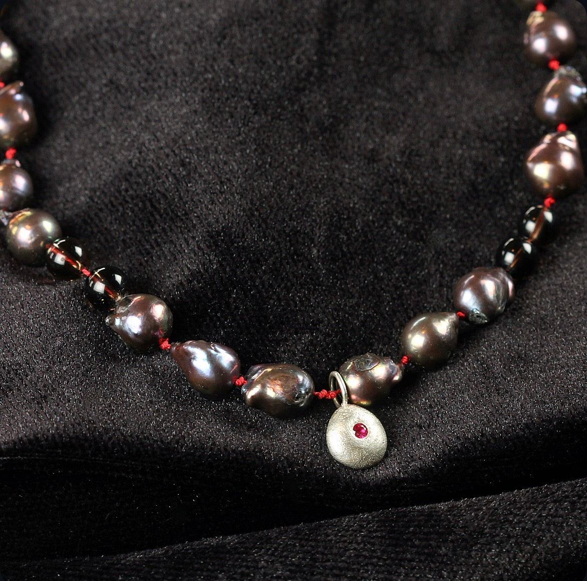 Ruby + Black Baroque Pearl